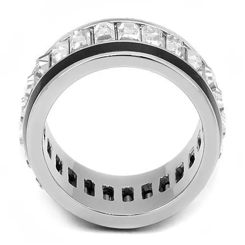 High polished (no plating) Stainless Steel Ring with Top Grade Crystal in Clear for Women Style TK3173